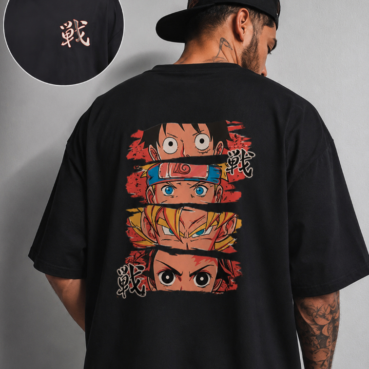 Camiseta Anime Masculina Oversized Streetwear Algodão Premium Estampada Casual Confortável Exclusiva