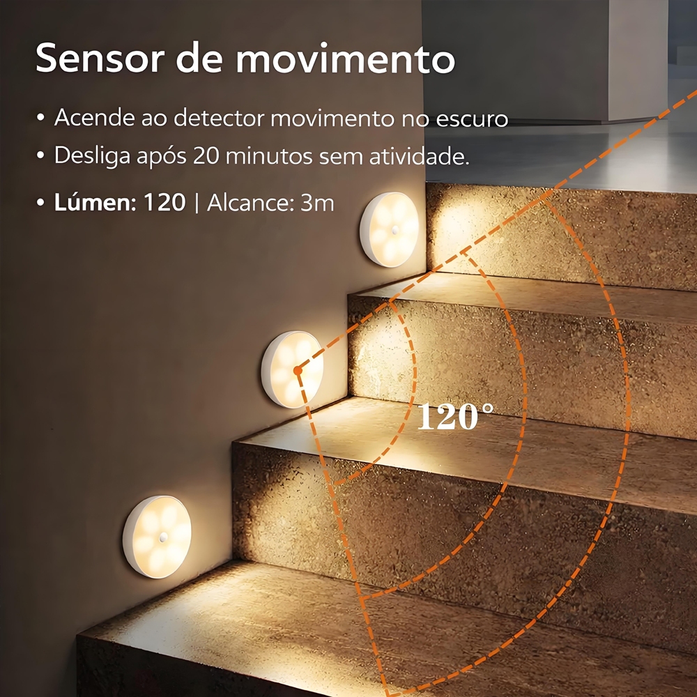 Luminária LED Sem Fio com Sensor de Movimento USB Recarregável Magnética Luz Noturna para Quarto Cozinha Escada — imagem 2 de 2