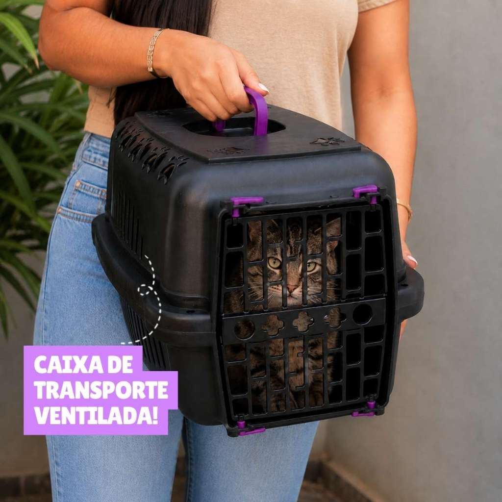 Kit Caixa de Areia Gatos Pet + Caixa Transporte Gato Grande Banheiro Sanitario Higienico Furba