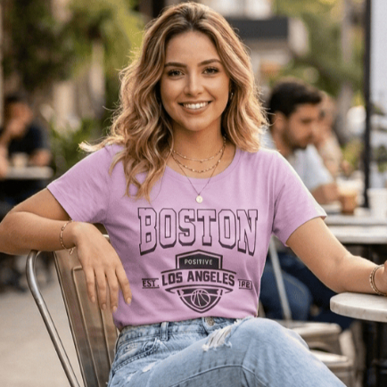 Blusa T-Shirt Feminina Camiseta Casual Estampada Boston Los Angeles Algodão Confortável Moda Verão Tendência