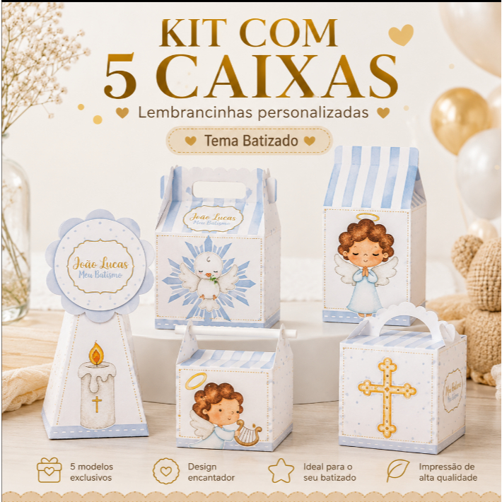 Kit Caixinhas Batizado Azul Personalizadas | Festa Infantil
