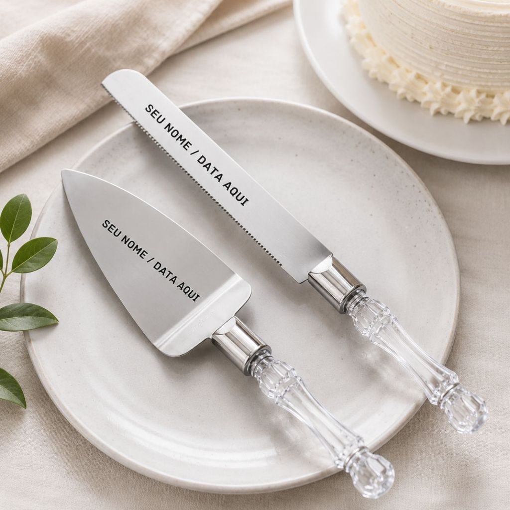 Espátula para Bolo + Faca de Pão Personalizada Presente Premium Luxo Casamento