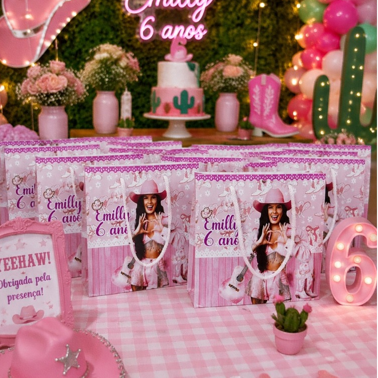 Sacolinha Personalizada Boiadeira Lembrancinha Festa Infantil Aniversário Pegue e Monte