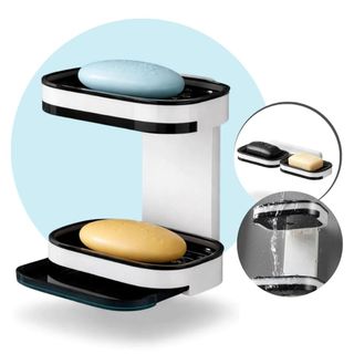 Kit Saboneteira Dupla Adesiva Parede Porta Sabonete Organizador Banheiro Box Cozinha Sem Furo Com Escoamento Água