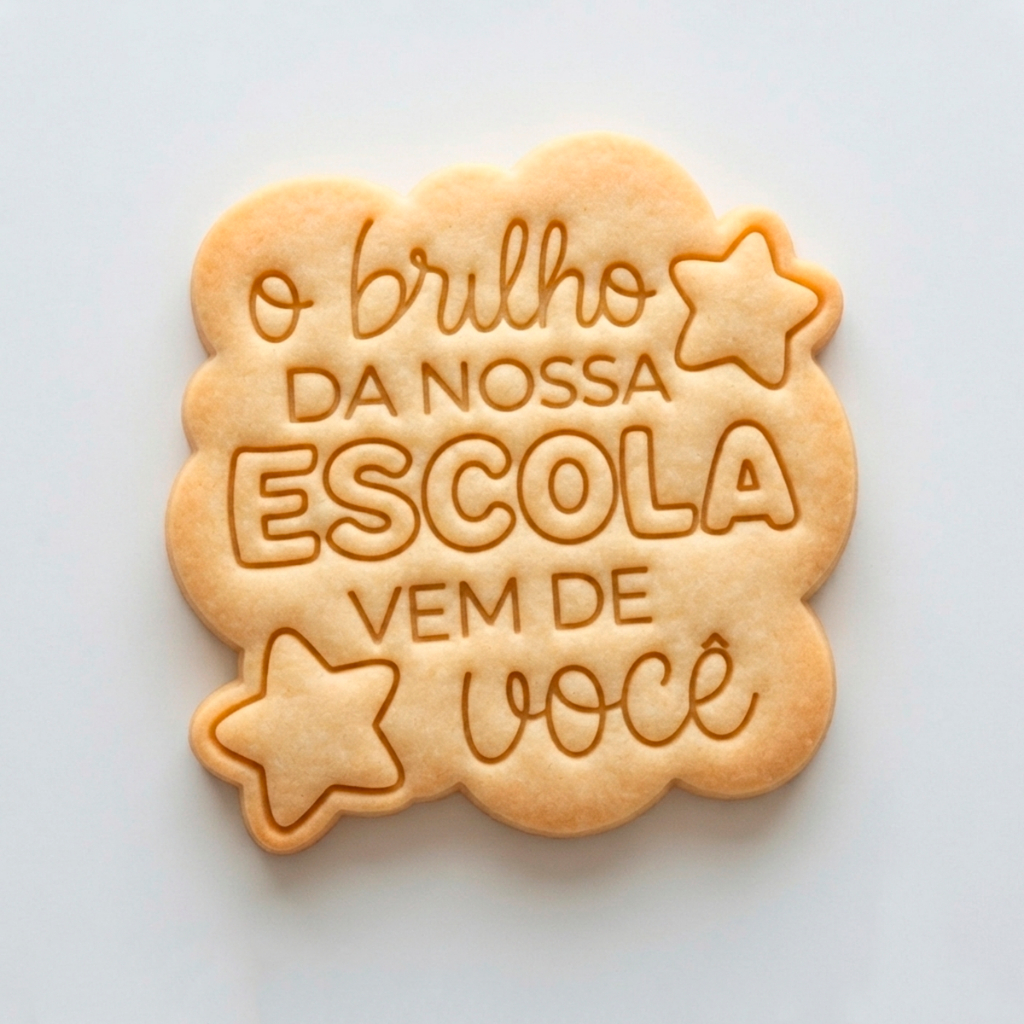 Cortador e Carimbo O brilho da nossa ESCOLA vem de Você - Marcador Pasta Americana Biscuit Cookie
