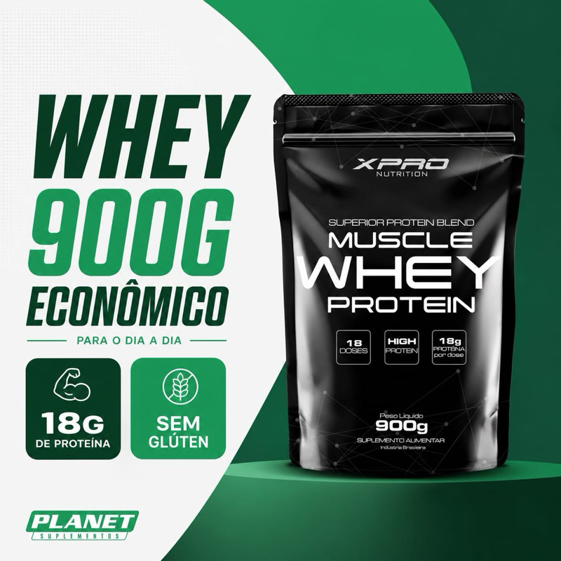 Whey Protein 900g Refil de Proteína Ganho de Massa Muscular 