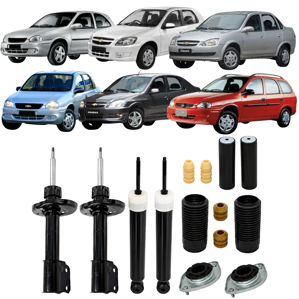 04 Amortecedores + Kit Batente Dianteiro Traseiro Corsa Celta Prisma Classic Wind Super Gl Wagon Spirit Life 1.0 1.4 1.6