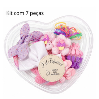 Kit Fofurice 7 Peças Presilhas Laços Prendedores Elastiquinhos Infantil Menina Moça - Ideal para Diversos Penteados