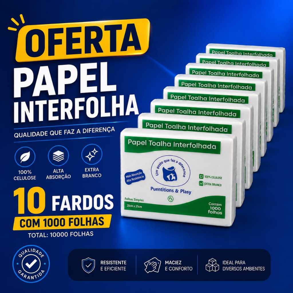 Papel Toalha Interfolha Kit 10.000 Folhas Branco Alta Absorção Econômico