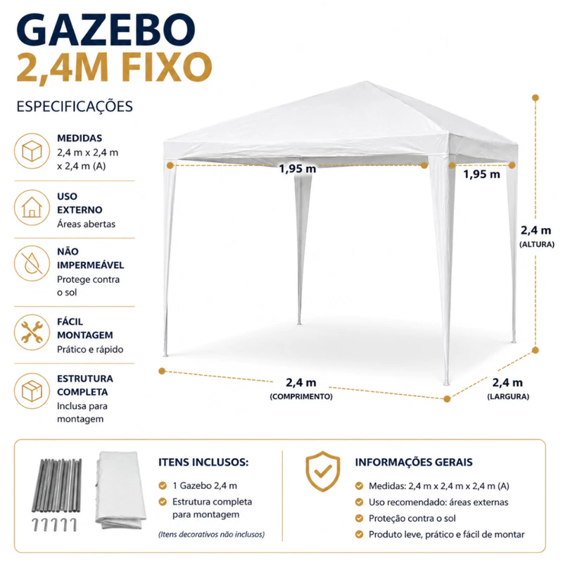 Tenda Gazebo 2,4 Metros para Camping Eventos e Praia Montável — foto 6
