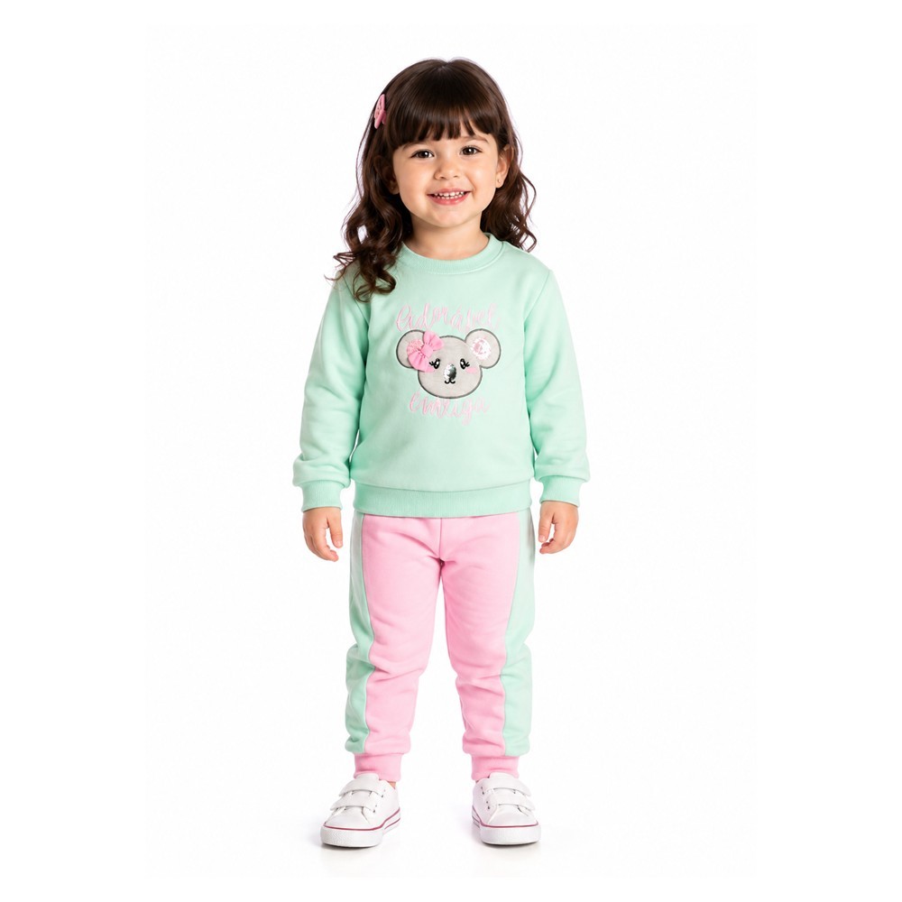 Conjunto Infantil Feminino Moletom Flanelado Koala Inverno Quentinho Menina Jaca Lelê