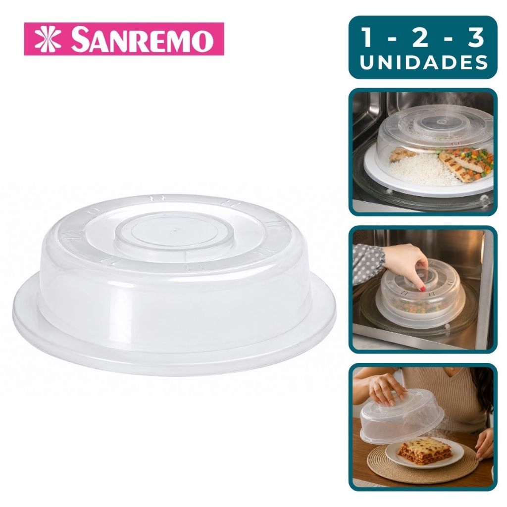 Tampa de Microondas Sanremo Transparente Resistente Anti Respingo Cozinha Vapor Aquecer