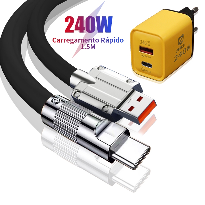 Carregador Celular Cabo Carregamento Rápido Tipo C V8 com Adaptador GaN Silicone 1,5M Cabo