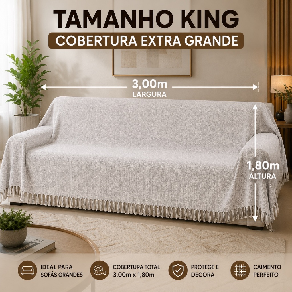 Kit 2x Manta Para Sofá Gigante Grande 3,00M x 1,80M King Algodão Karsten Retrátil Decoração Sala — imagem 2 de 2