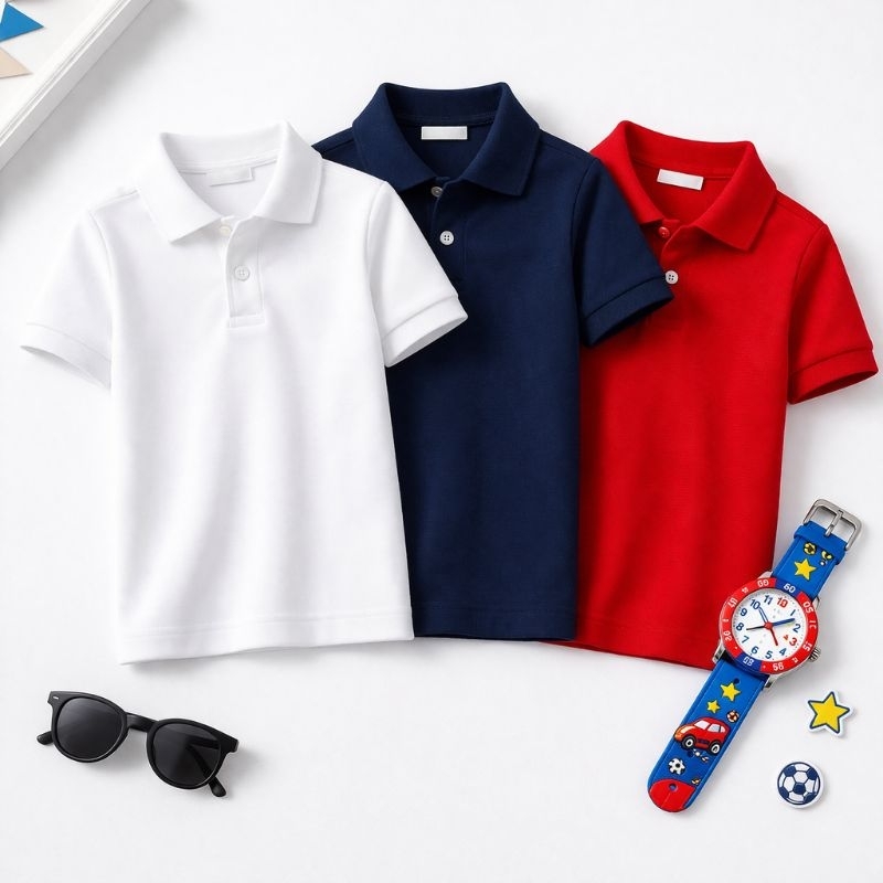 Camisetas gola polo infantil juvenil lisa básica 100% Algodão do 1 ao 14 anos