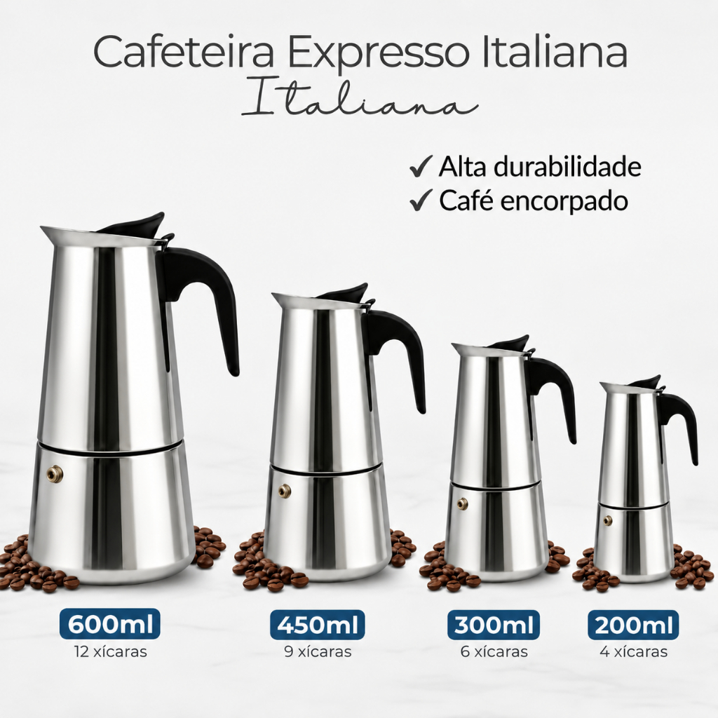 Cafeteira Italiana Moka Inox Café Expresso 200ml 300ml 450ml