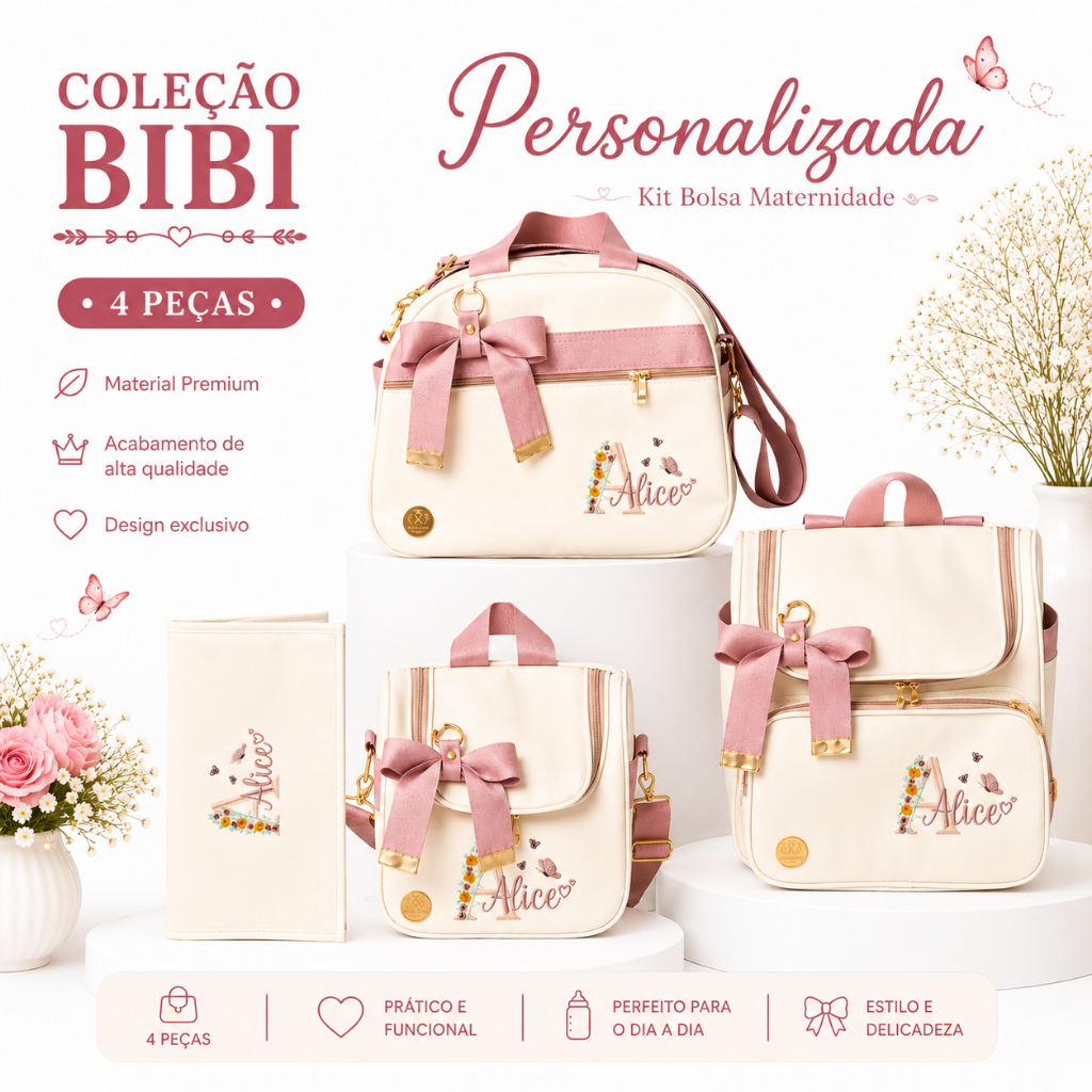 Kit Bolsas Maternidade Mochila de Bebe com Bolsa Média e Trocador Impermeável Premium Coleção BIBI