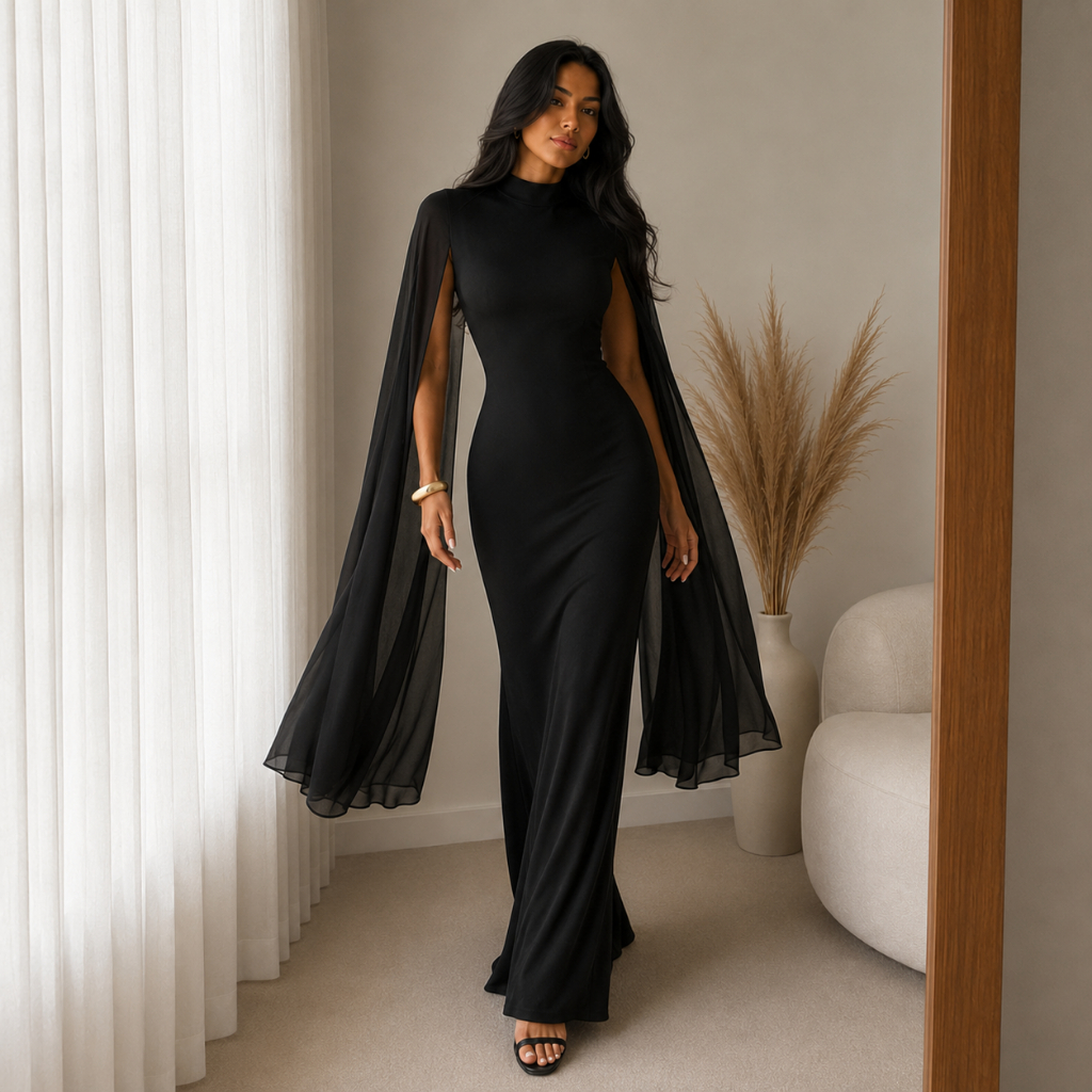 Vestido Longo Preto Elegante Festa Formatura Gola Alta