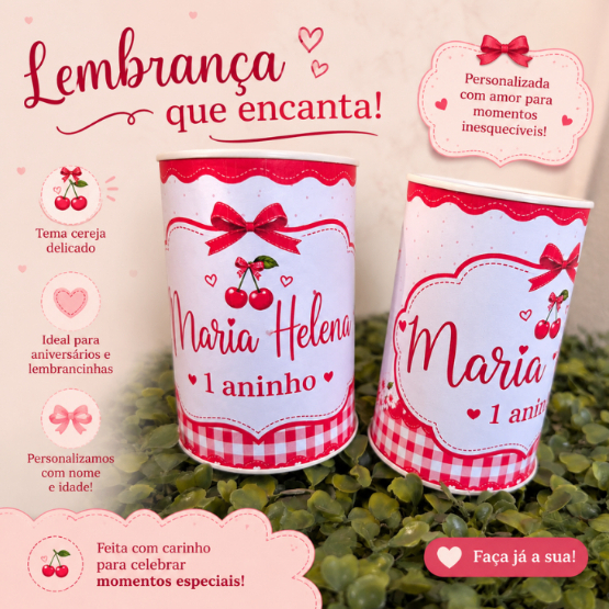 Kit Cofrinhos Personalizados Tema Cerejinha - Festas - Lembrancinhas - FAZEMOS TODOS OS TEMAS