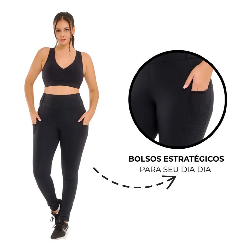 Calça Legging Feminina Gratidão Com Bolso Tela  Academia Casual Caminhada Dia  a Dia Qualidade Confortavel Moda Fitness