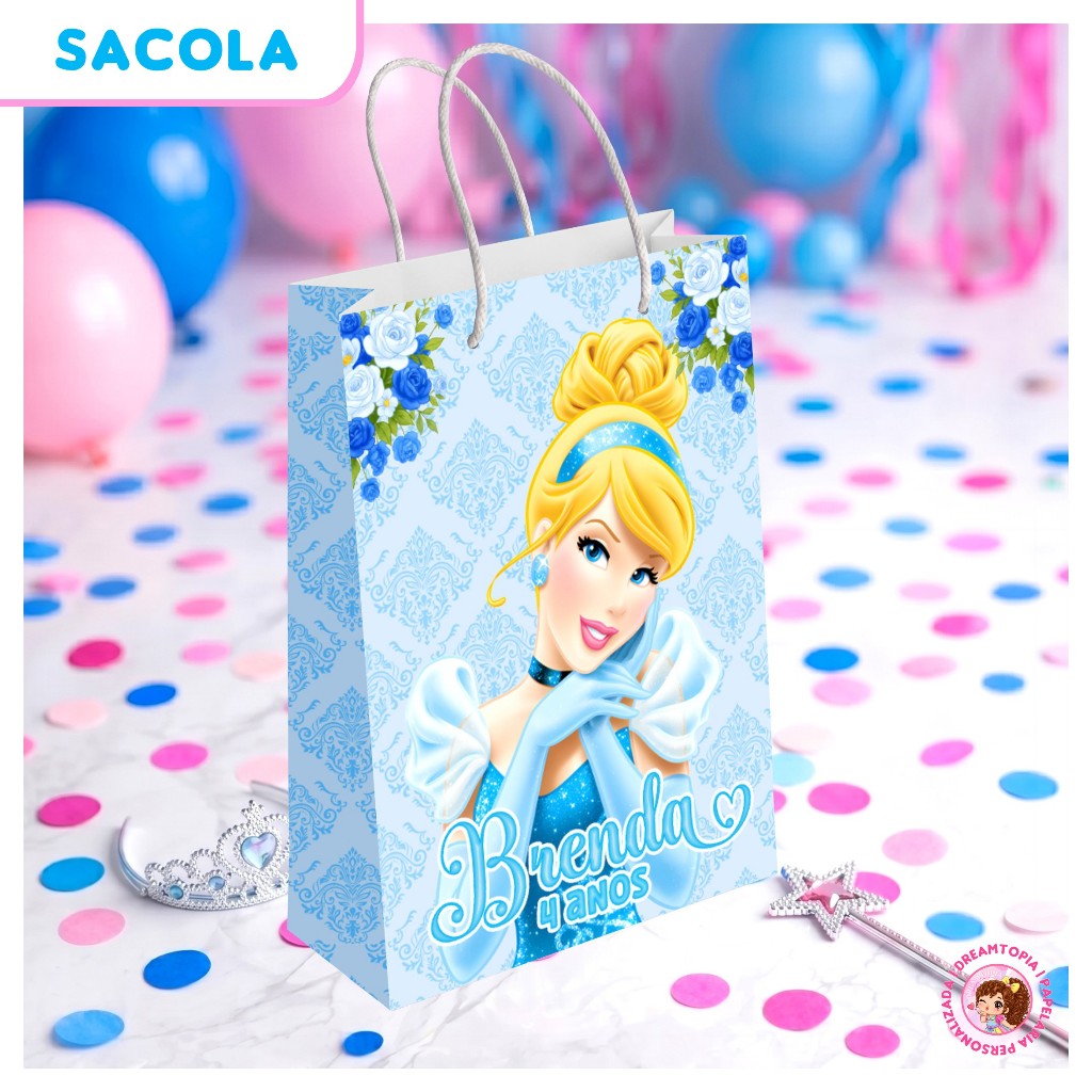 Sacolinhas Personalizadas Cinderela Princesas Realeza | Nome e Idade personalizado