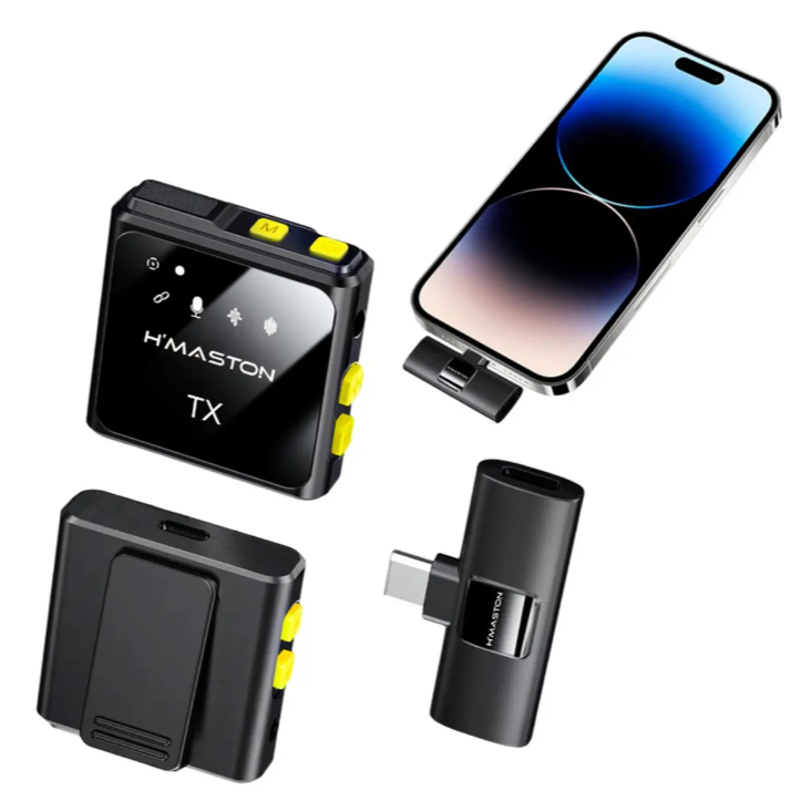 Microfone de Lapela Sem Fio Lightning 2 em 1 Alpha Gold Plus MCF-18 para iPhone e iPad