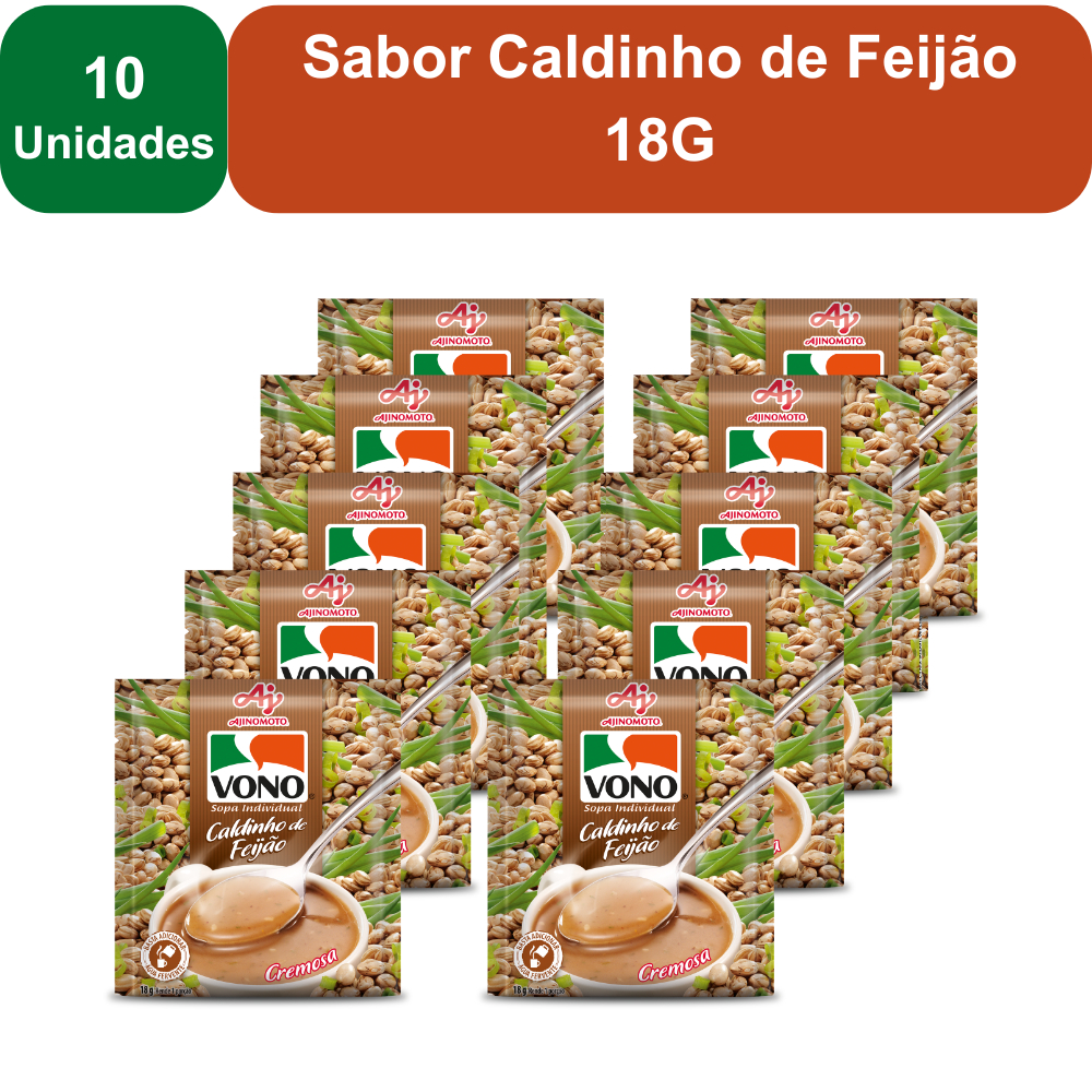 Kit 10 Unidades Sopas Cremosas VONO® Individual Sabor Caldinho de Feijão 18G