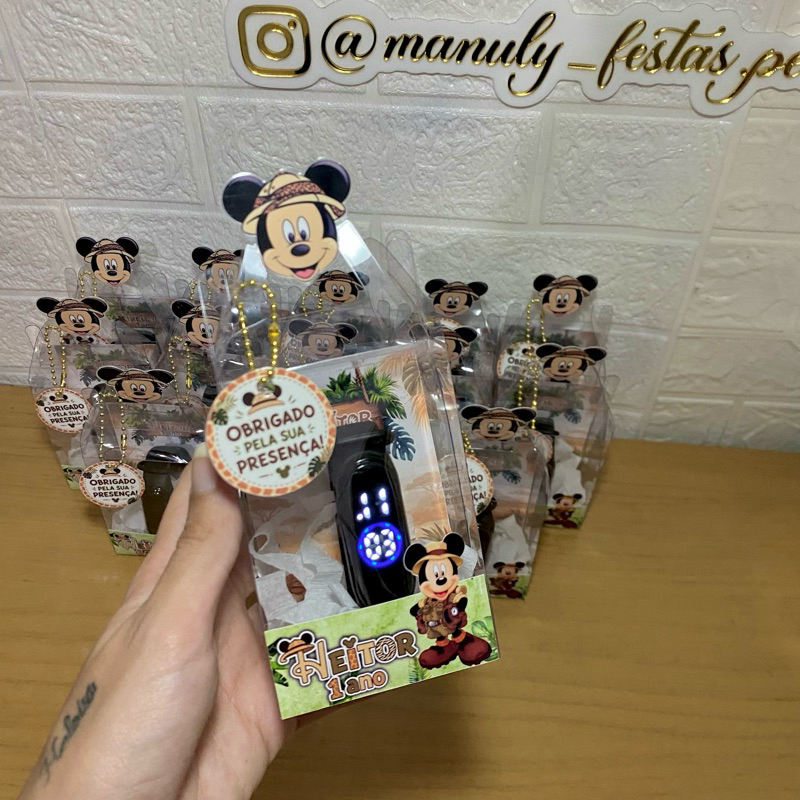 Relógio Digital na Caixinha de acetato maletinha - Safari do Mickey e outros temas / Lembrancinhas Personalizadas