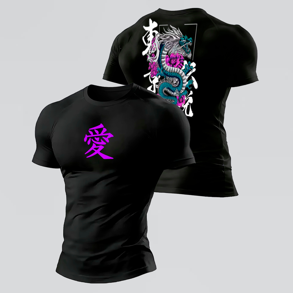 Camiseta Compressão Fitness Gym Treino Academia Dry Fit Samurai Oni Geisha Katana Japão Esportiva Manga Curta Masculina
