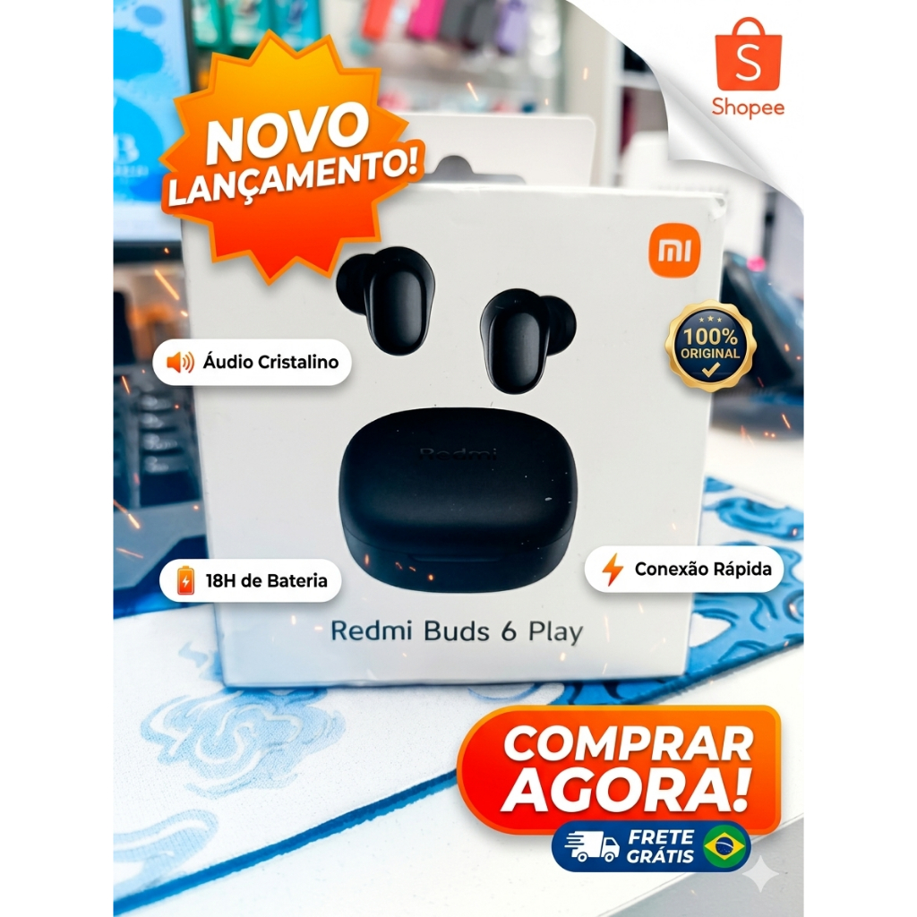 Fone De Ouvido Sem Fio Xiaomi Redmi Buds 6 Play Bluetooth Original