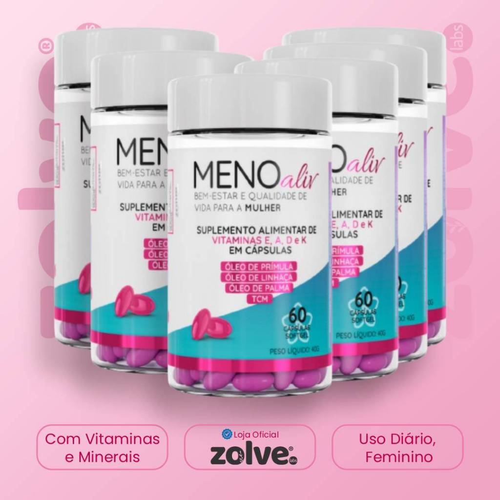 6pt Meno Aliv® - Óleo Prímula, Linhaça, Palma, Vitamina A D E K, Suporte Hormonal Alívio Menopausa