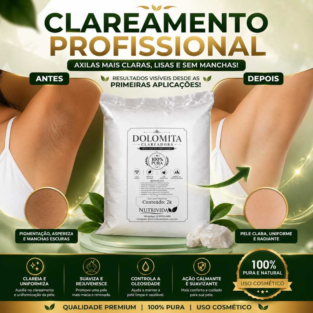 Dolomita Clareadora em Pó 2k ou 1k I Pura Premium