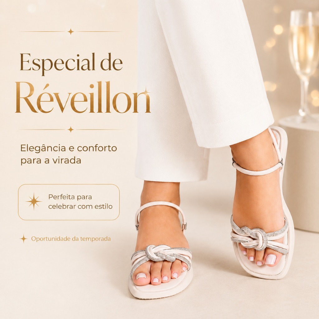 Sandália Rasteirinha Feminina com Nó Metalizado Confortável Elegante Promoção de Ano Novo para Festas e Verão Leve Macia