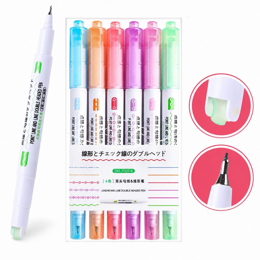 6 Cores Dupla Ponta Caneta Carimbo Roller Colorido Papelaria/Papelaria Fofa