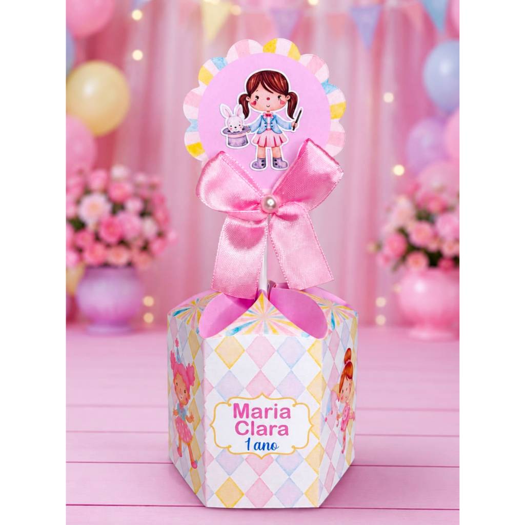 Pegue e Monte Centro de Mesa P Circo Rosa Sextavada Festa Aniversário Infantil