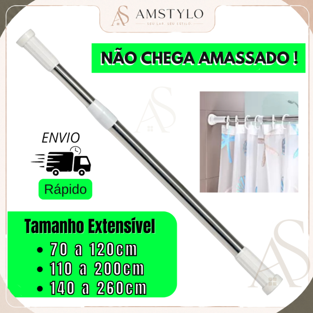 Varão Extensível Para Cortina de Banheiro