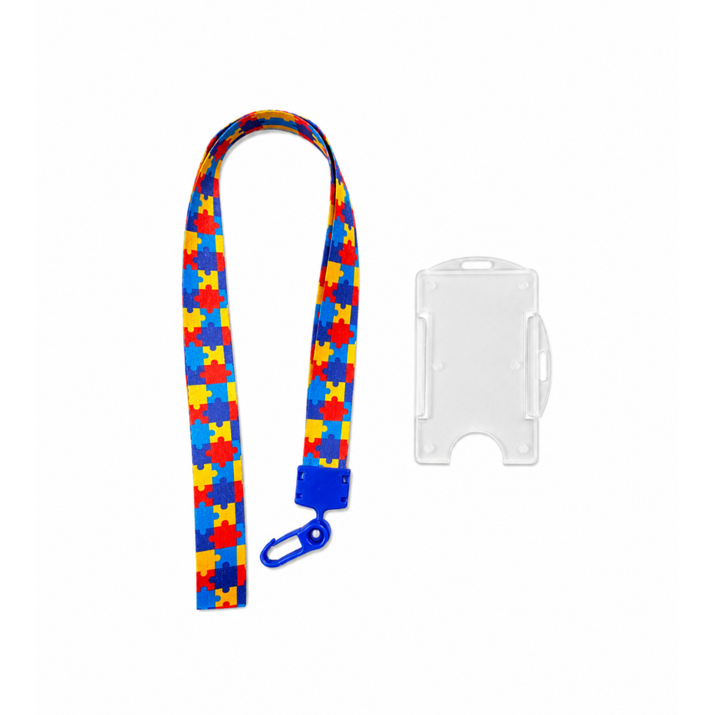 Kit Cordão Autista Autismo Pescoço Fecho Engate Rápido + Porta Crachá