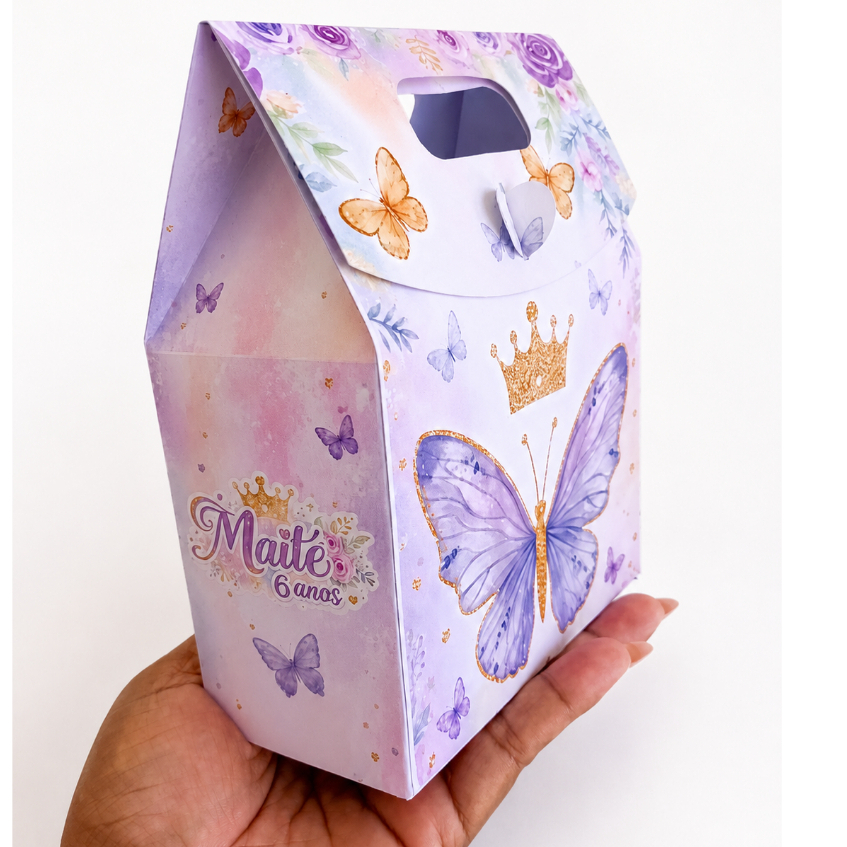 Sacolinha Personalizada Borboleta Lilás | Lembrancinha Aniversário Infantil | Caixa Personalizada