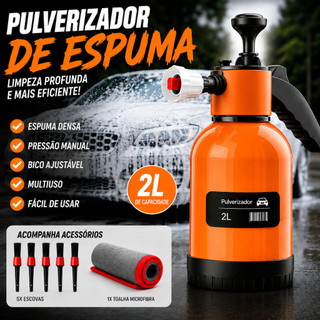 Pulverizador de Espuma 2L Alta Pressão + Kit Escovas Lava Jato