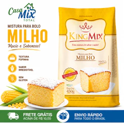 Mistura Para Bolo de Milho 450g Sem Glúten Sem Lactose King Mix | Bolo Fácil, Macio e Caseiro