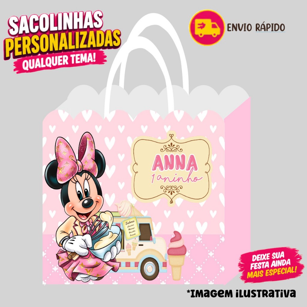 Sacolinha MINNIE CONFEITARIA Personalizados | Sacolinha | Lembrancinha | Mimos | Aniversário (PEGUE E MONTE)