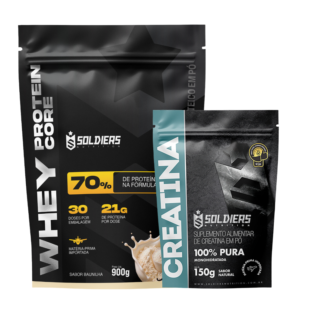 Imagem Kit: Whey Core 70% de Proteína Concentrada  900g + Creatina 150g - Soldiers Nutrition