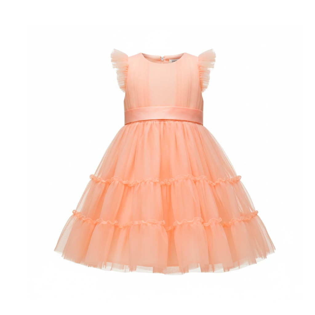 Vestido Infantil Leve Menina Salmão Festa Elegante Delicado Confortável Moda Infantil Encantadora