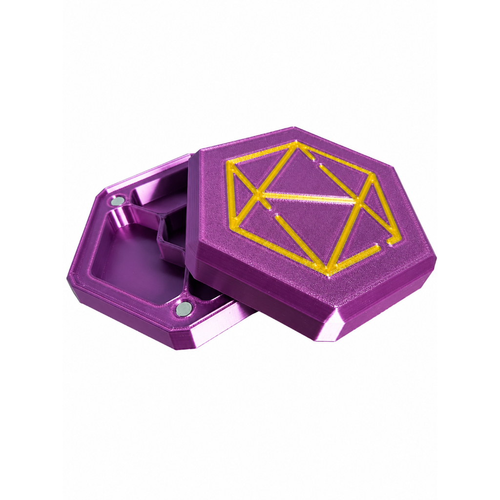 Porta-Dados RPG hexagonal e Bandeja Case para dados poliedricos RPG, D&D, Pathfinder, Tormenta 20, Daggerhearth