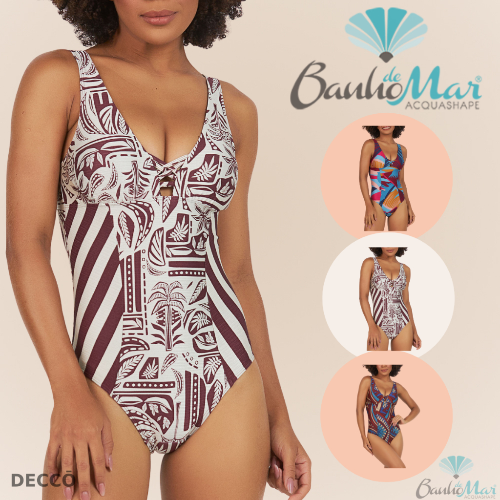 Maio Banho de Mar de Alta Compressao Sem Bojo Estampado Efeito Zero Barriga Modela Reduz Moda Praia