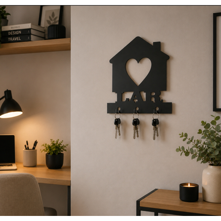 Quadro Decorativo Porta Chaves Lar MDF 3mm Preto Fosco