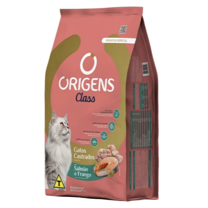 Ração Origens Class Gatos Castrados Sabor Salmão e Frango 10,1kg Adimax
