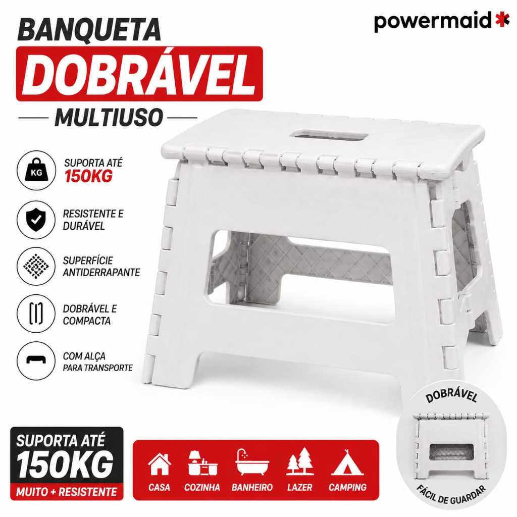 Banqueta Multiuso Dobrável Com Alça Suporta Até 150 kg multi uso