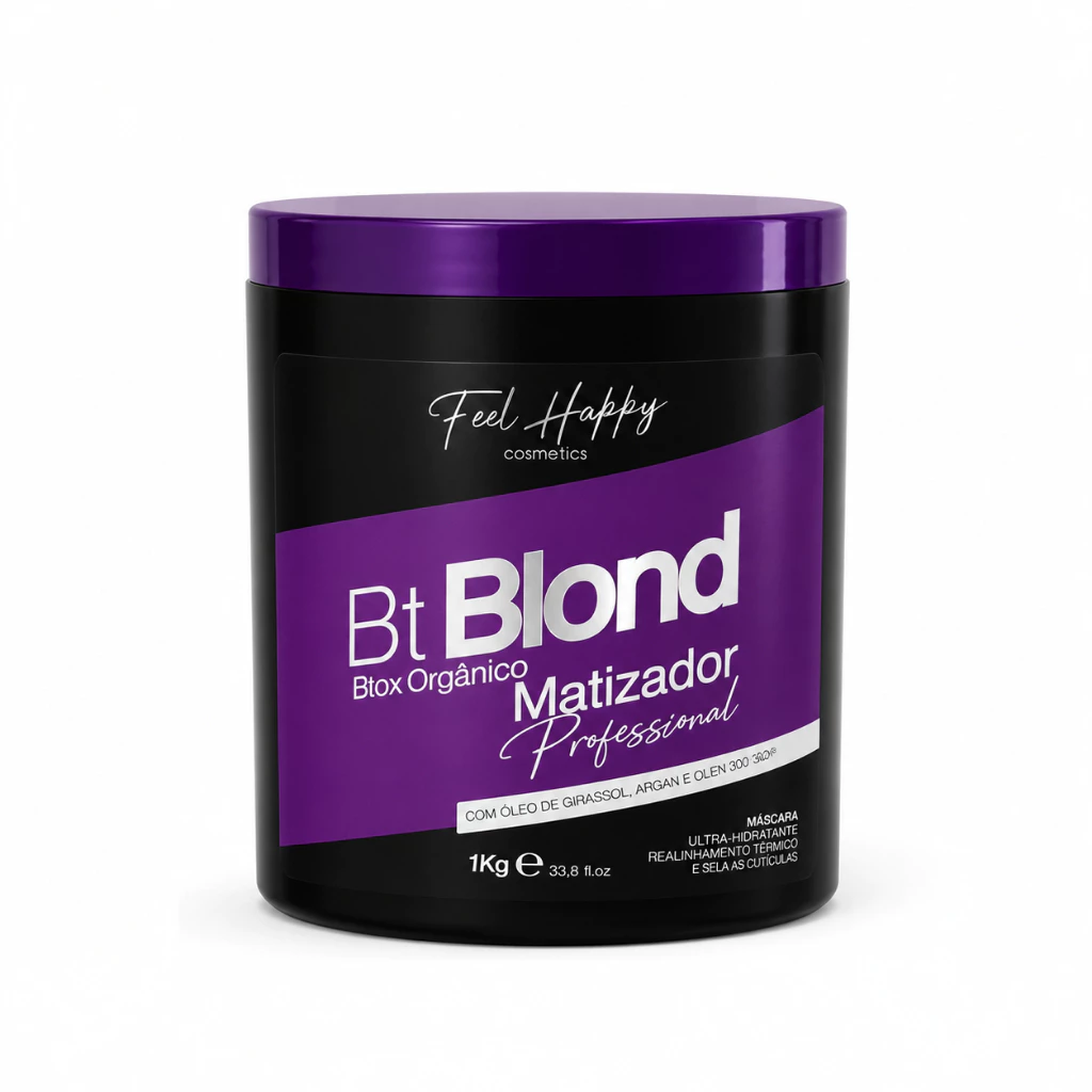 Máscara Capilar Anti Frizz BTox Orgânico Blond Loiro 1000gr Feel Happy
