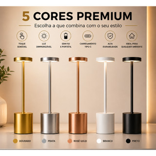 Luminária Mesa Abajur Touch Led Dimerizável Luz Decoração Sem Fio 3000k Recarregável Quar…